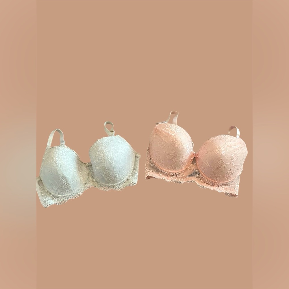 Pink and White Lace Bra Set